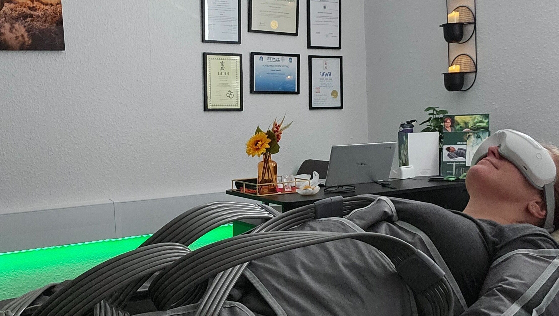 Client enjoying a therapeutic session at Heal and Restore by Mia, Llandudno, Wales, GB.