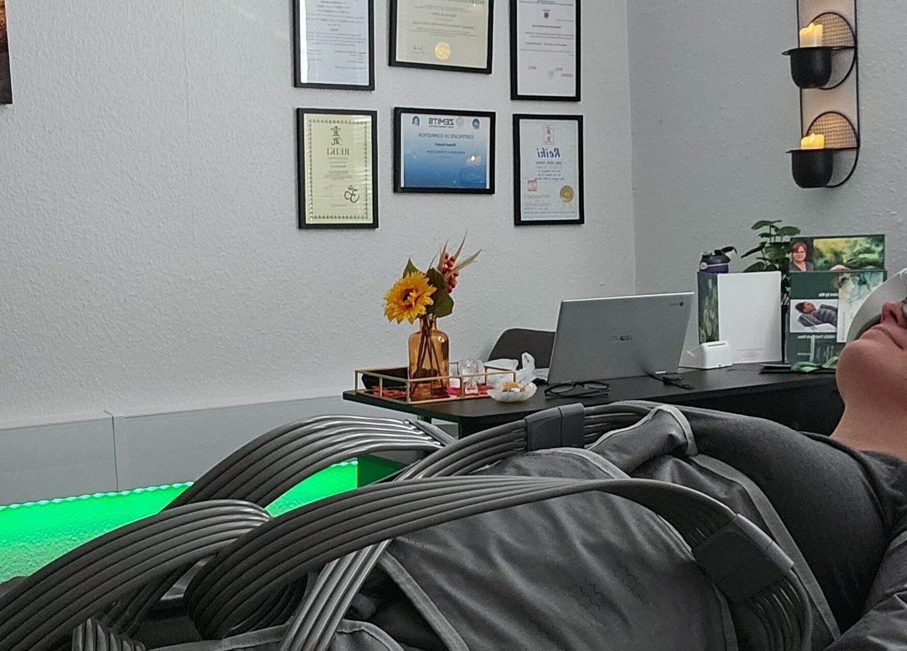 Client enjoying a therapeutic session at Heal and Restore by Mia, Llandudno, Wales, GB.