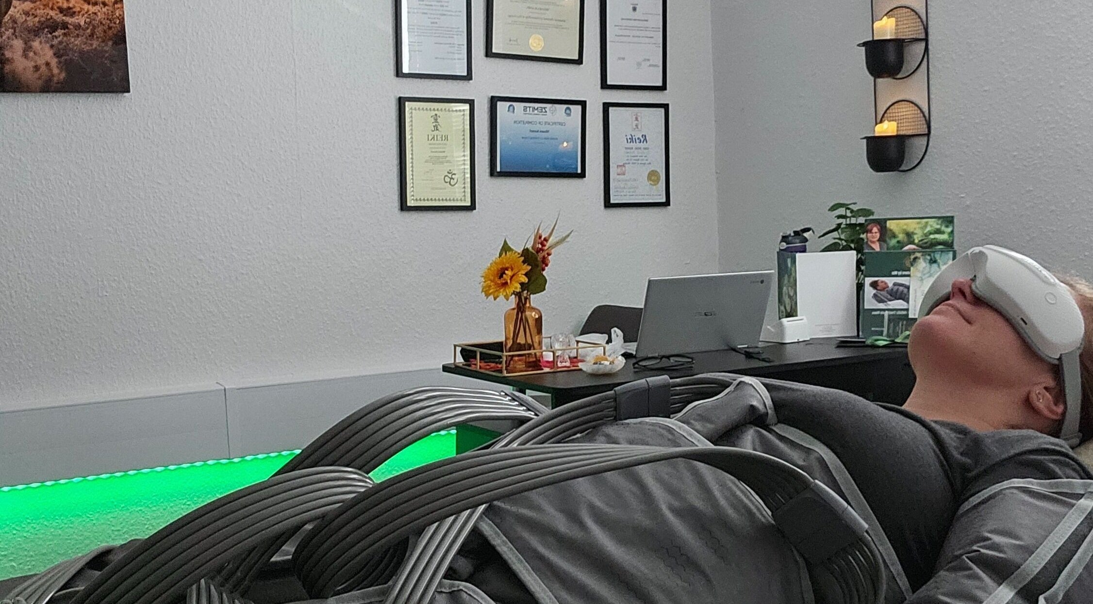 Client enjoying a therapeutic session at Heal and Restore by Mia, Llandudno, Wales, GB.