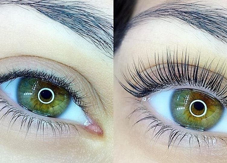 Dramatic lash extension before and after at Blo Out Beauty Bar - Home Service, Dubai, AE.