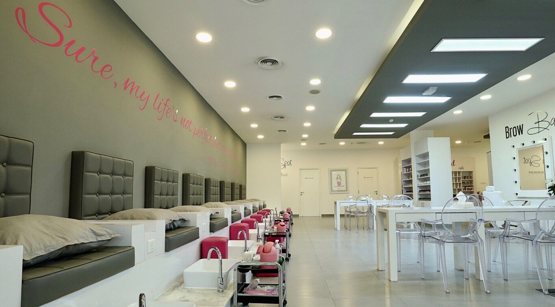 Elegant interior of Blo Out Beauty Lounge L.L.C - Jumeirah Road, Dubai, AE, featuring sleek design and comfort.