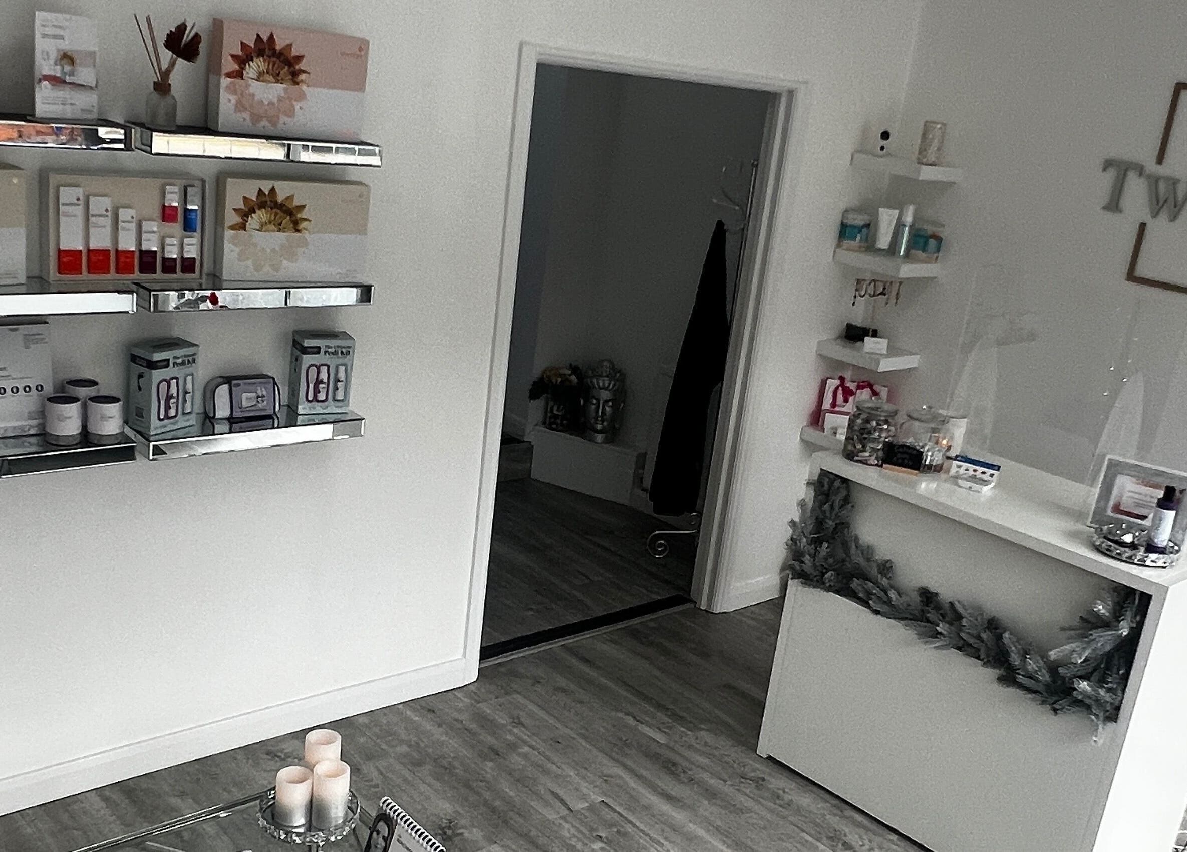 Modern chic interior of Salon Twenty9 displaying beauty products, Kimberley, England, GB.