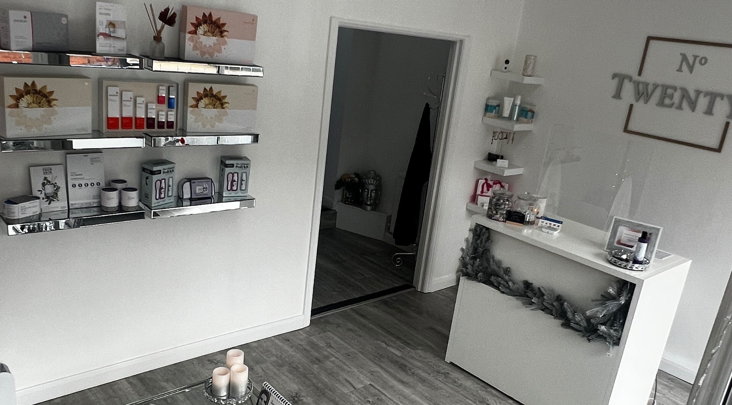 Modern chic interior of Salon Twenty9 displaying beauty products, Kimberley, England, GB.