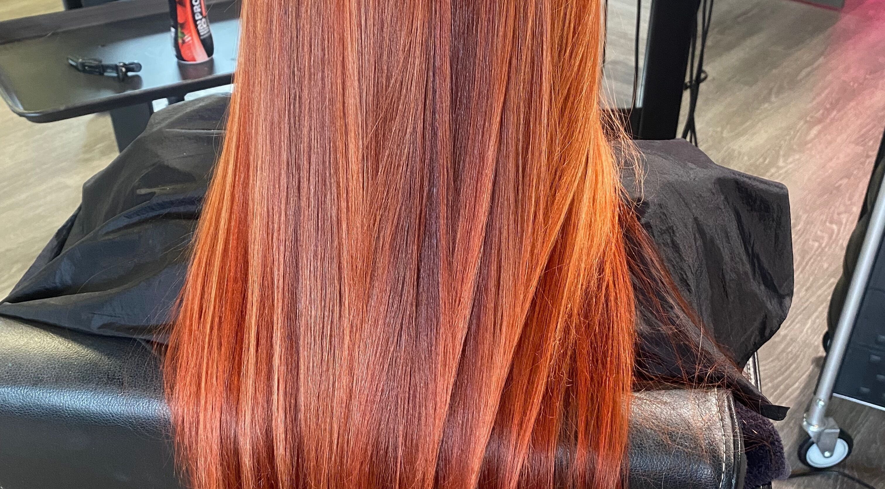 Vibrant red hair color transformation at The Grand Salon, Cahir, County Tipperary, IE.
