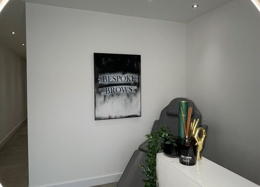 Modern interior of Bespoke Brows & Aesthetics in Shirley, England, GB with a stylish decor and large mirror.