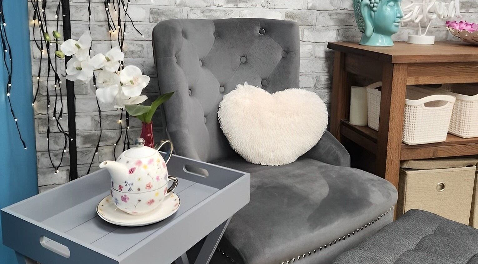 Tranquil seating area at Orchids Spa and Beauty training Ltd, Stourport-on-Severn, England, GB featuring plush decor.