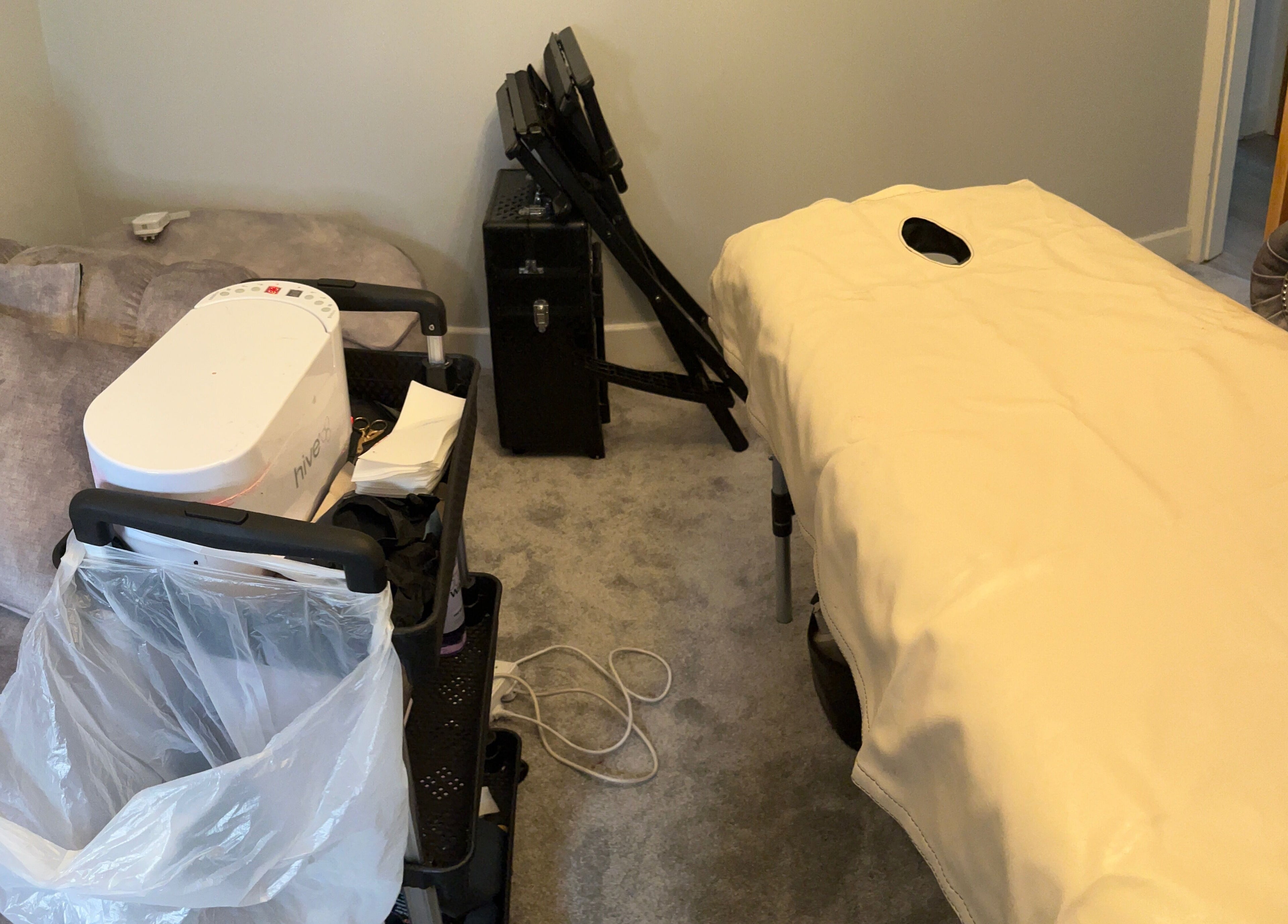 Beauty by Eme - Mobile Nails and Beauty Birmingham cozy spa setup in Birmingham, England, GB with treatment table.