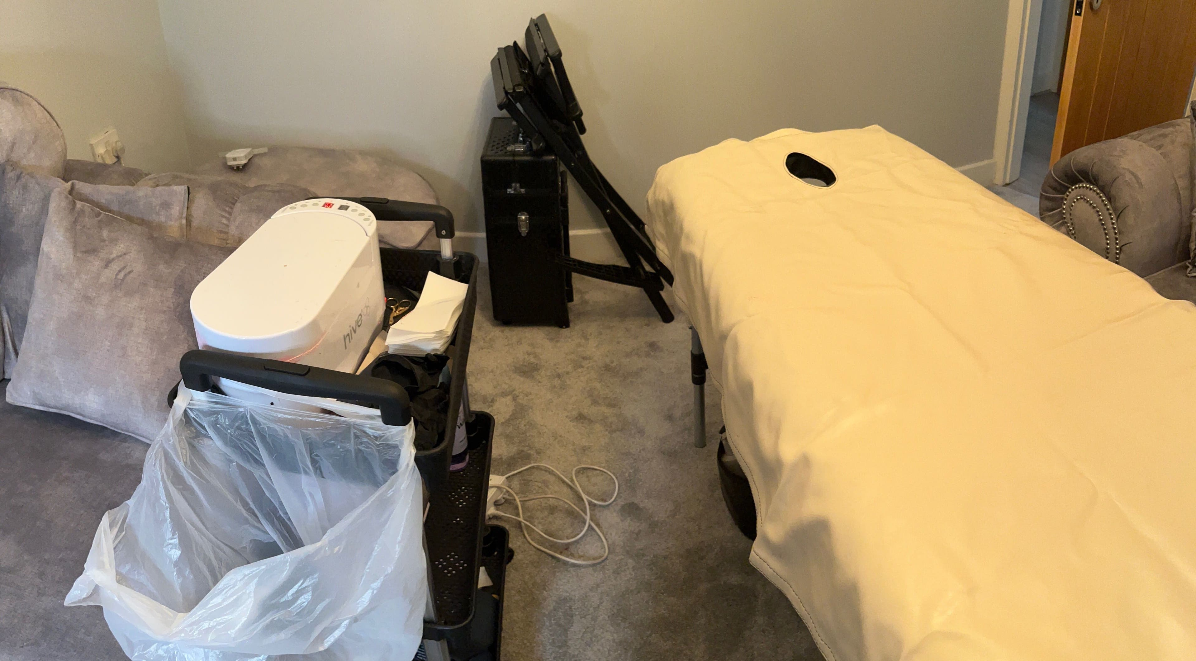 Beauty by Eme - Mobile Nails and Beauty Birmingham cozy spa setup in Birmingham, England, GB with treatment table.