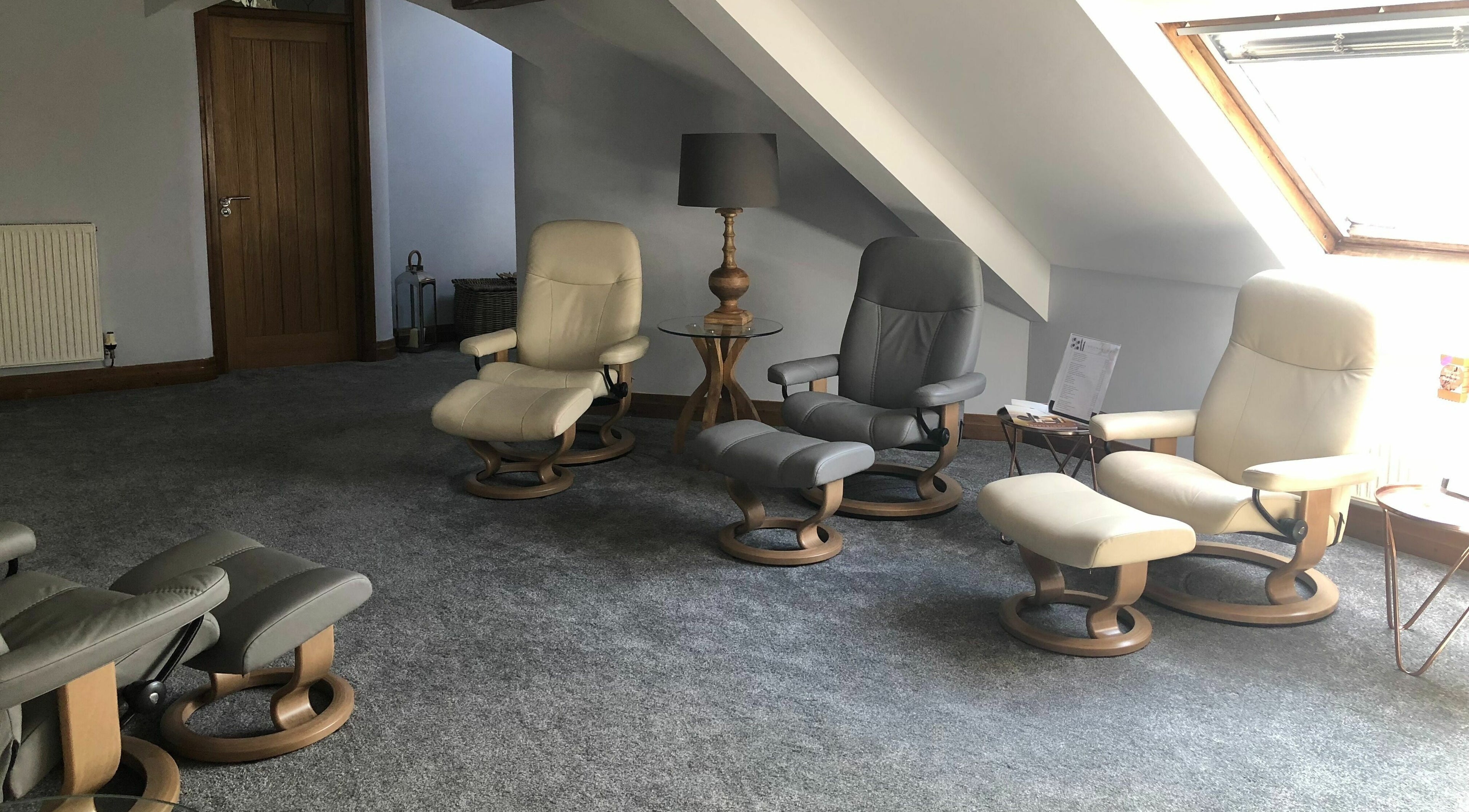 Comfortable seating at Time Health and Beauty, Kirkbride, England, GB. Perfect for wellness and relaxation.