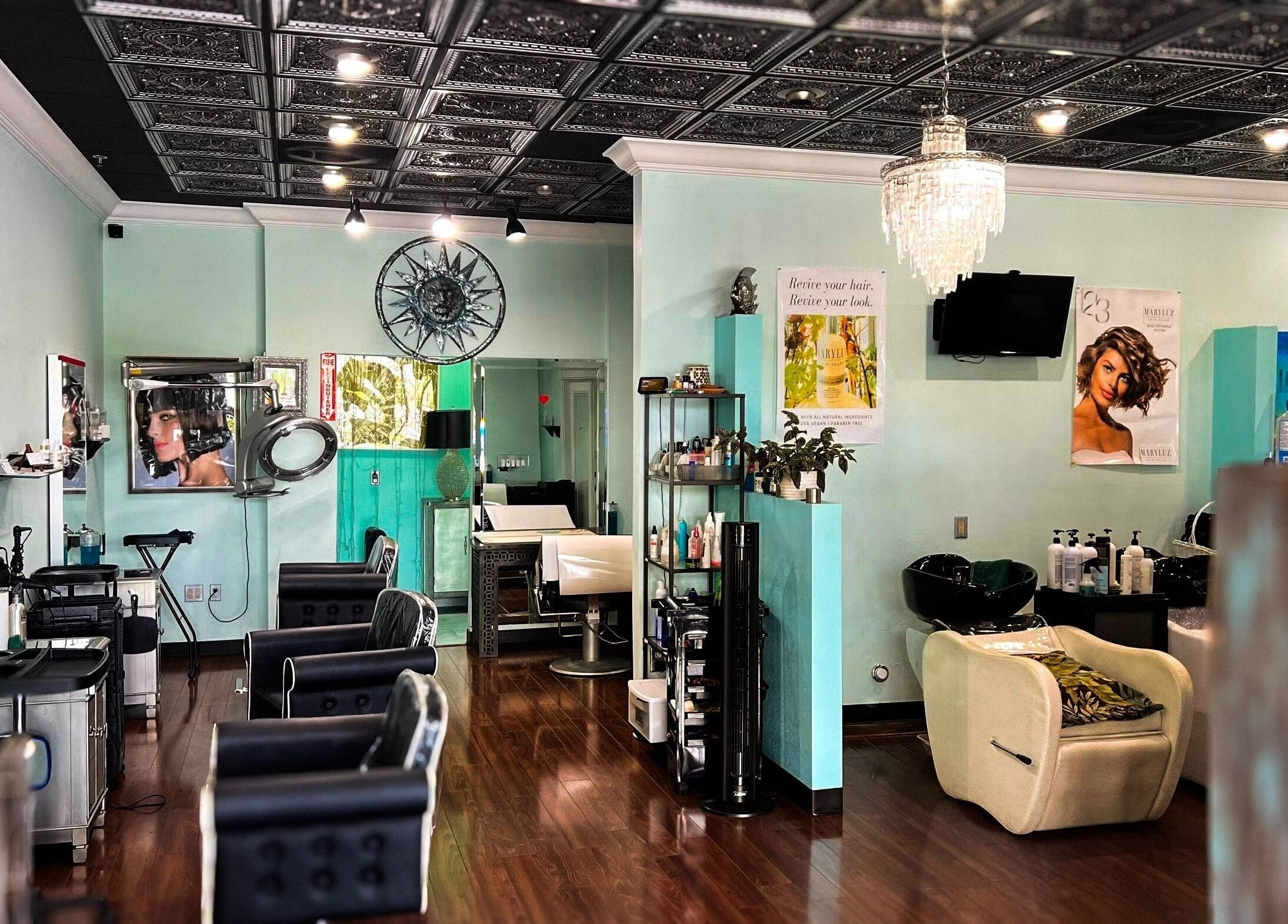 Modern interior of MaryLuz Hair Salon in Jupiter, Florida, US showcasing stylish chairs and decor.