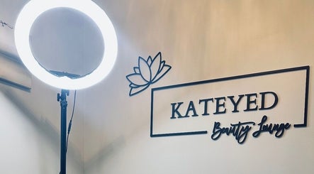 Interior of KatEyed Beauty Lounge, featuring a ring light and logo, Burnaby, British Columbia, CA.