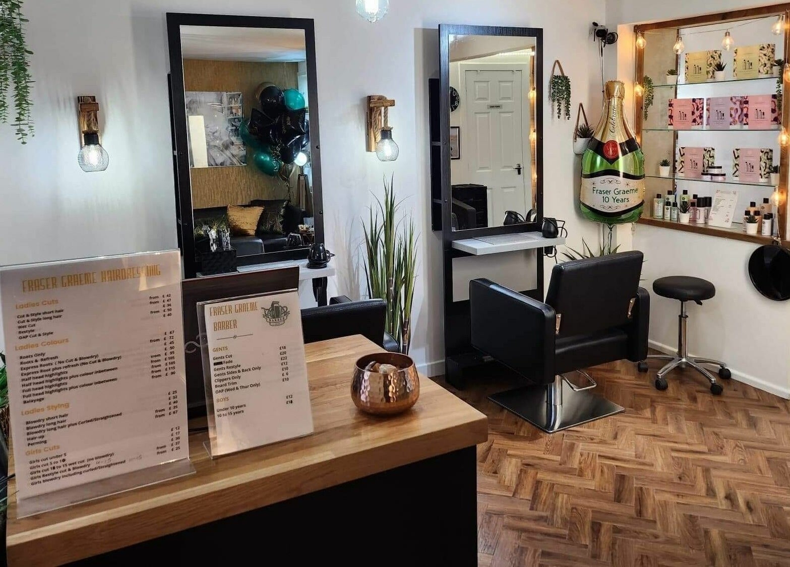 Interior of Fraser Graeme Hairdressing and Barber Invergowrie Dundee, modern design, Invergowrie, Scotland, GB.