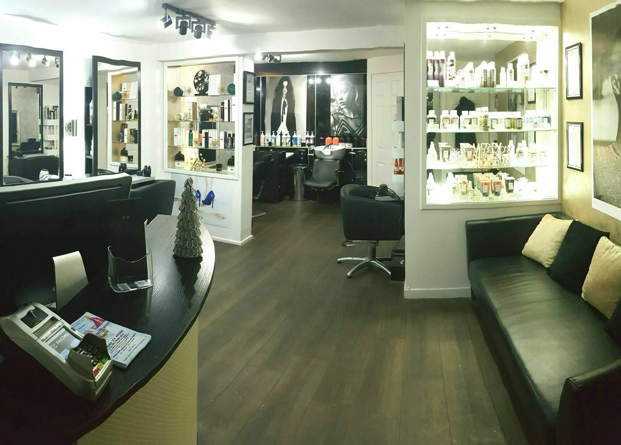 Modern interior of Fraser Graeme Hairdressing and Barber Invergowrie Dundee, located in Invergowrie, Scotland, GB.