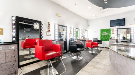 Modern salon interior at Hair in Motion of New York - MetroWest, Orlando, Florida, US with stylish decor.