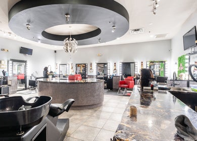 Bright and modern interior of Hair in Motion of New York - MetroWest, Orlando, Florida, US.
