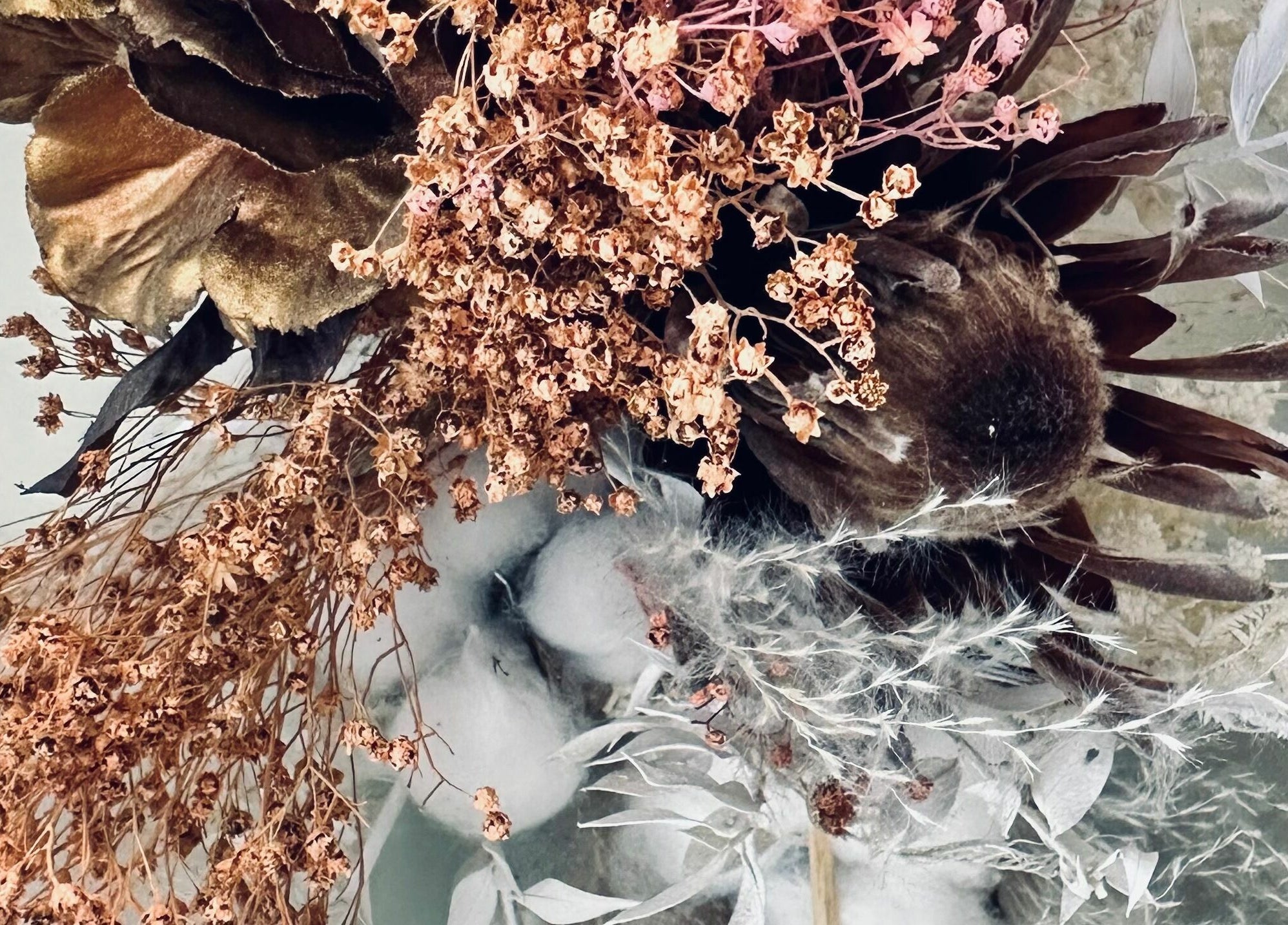 Elegant dried floral arrangement at Shear Desire, Shepshed, England, GB, showcasing natural beauty and texture.