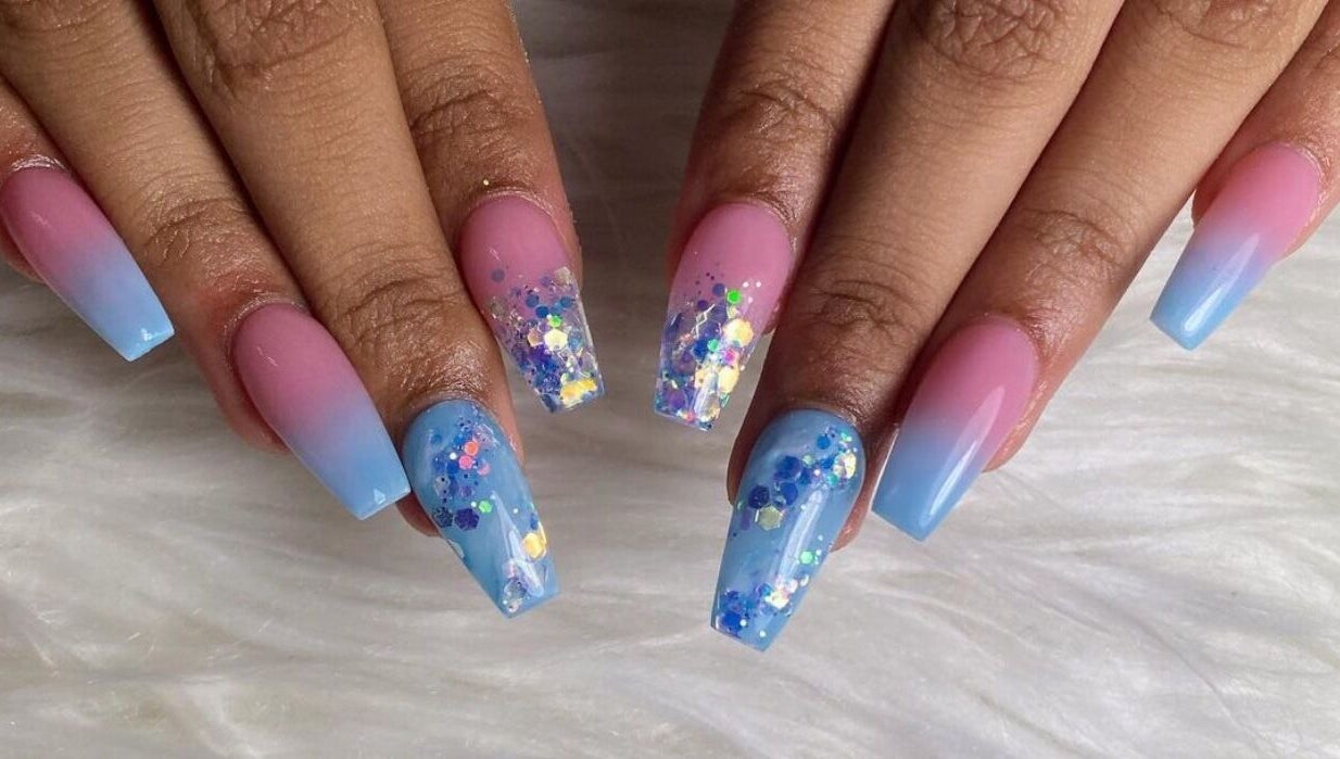 Vibrant ombre nails with glitter from Bling Box Nails 246, Bridgetown, Saint Michael, BB.