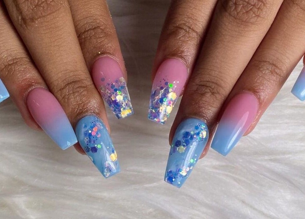 Vibrant ombre nails with glitter from Bling Box Nails 246, Bridgetown, Saint Michael, BB.