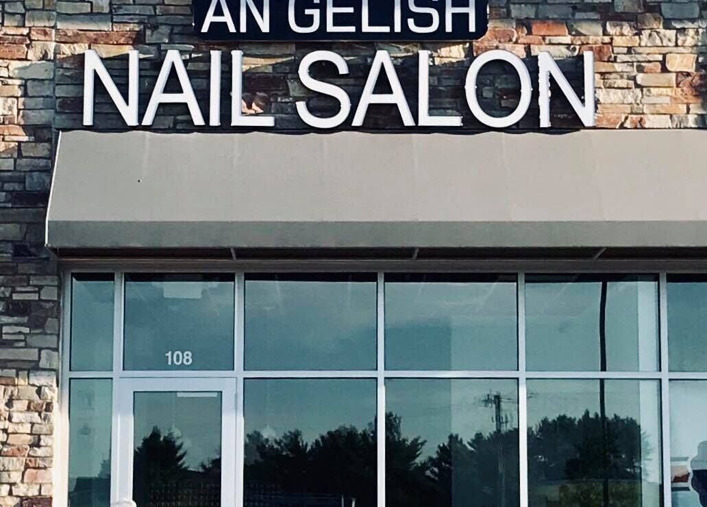 Front of ANGELISH NAIL SALON in Lake Elmo, Minnesota, US showing elegant stone exterior.