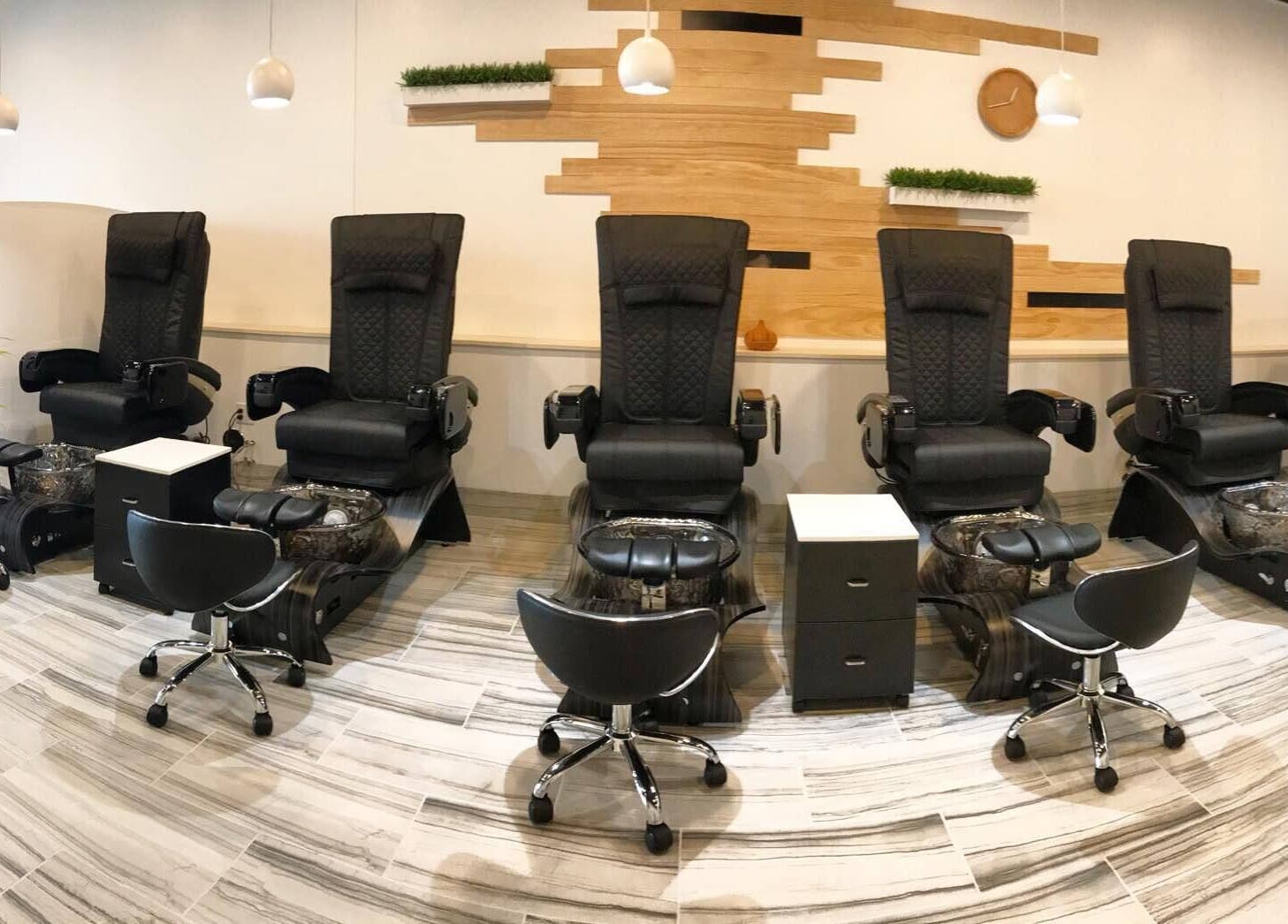 ANGELISH NAIL SALON in Lake Elmo offers luxury pedicure chairs in a cozy, modern setting.