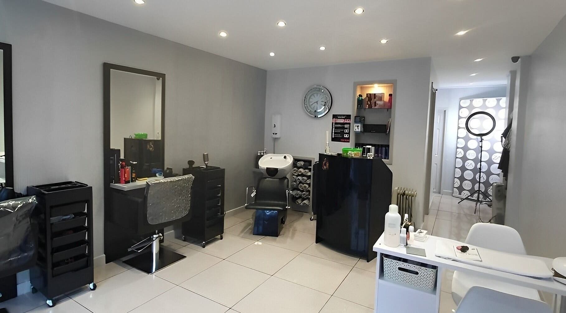 Chic salon interior at Zea Alana, Hair and Beauty, Hyde, England, GB, showcasing modern beauty facilities.
