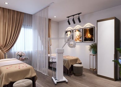 Luxurious spa room at Her Hải Phòng, Hải Phòng, Vietnam, with elegant decor and ambient lighting.