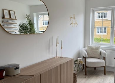 Elegant treatment room at Sarah Lawson Beauty, Dalkeith, Scotland, GB, with modern decor and natural lighting.