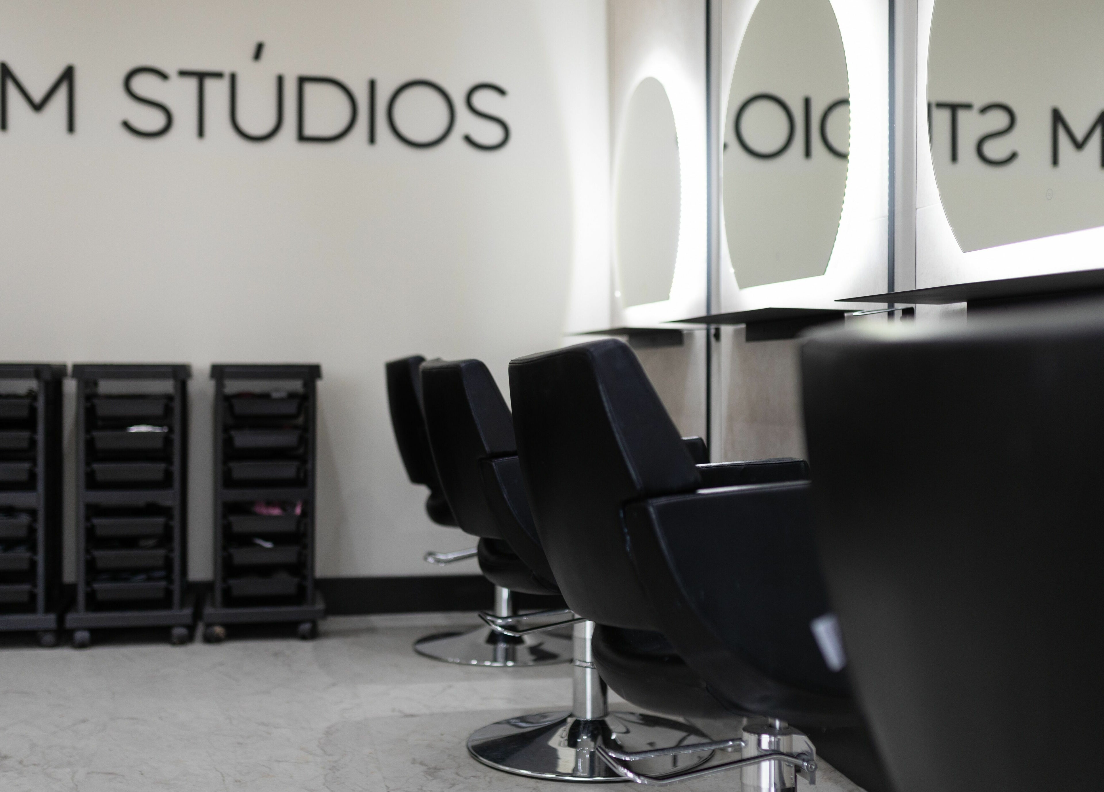 Modern hair styling chairs at Elizabeth May Studios, Orpington, England, GB.
