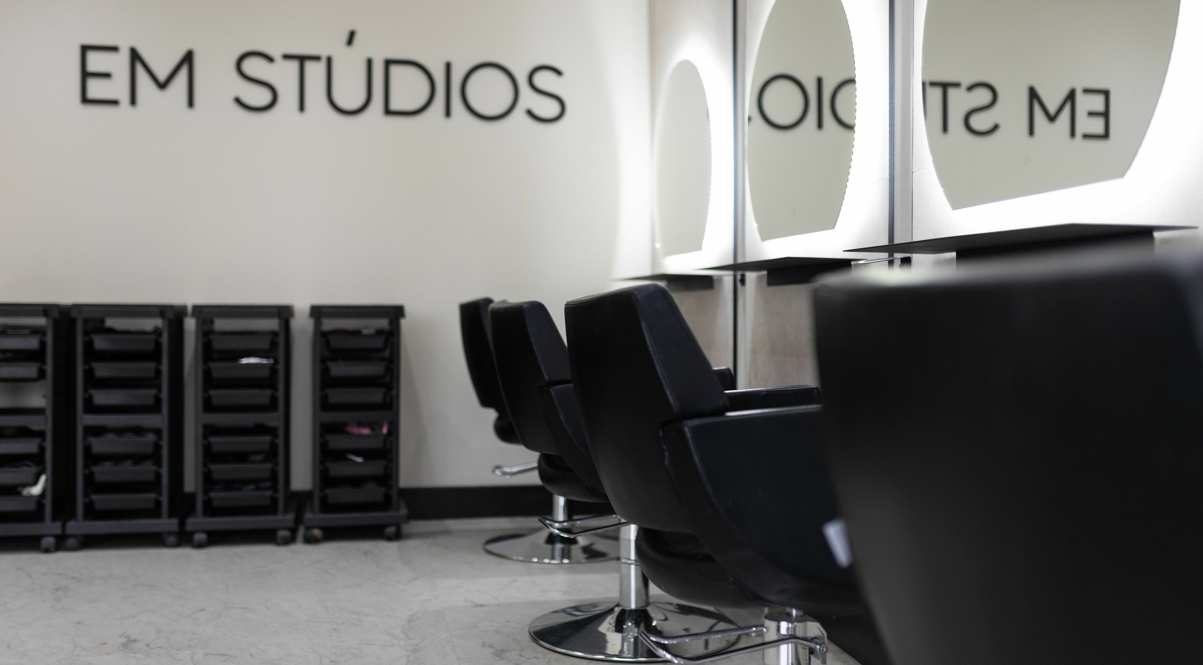 Modern hair styling chairs at Elizabeth May Studios, Orpington, England, GB.