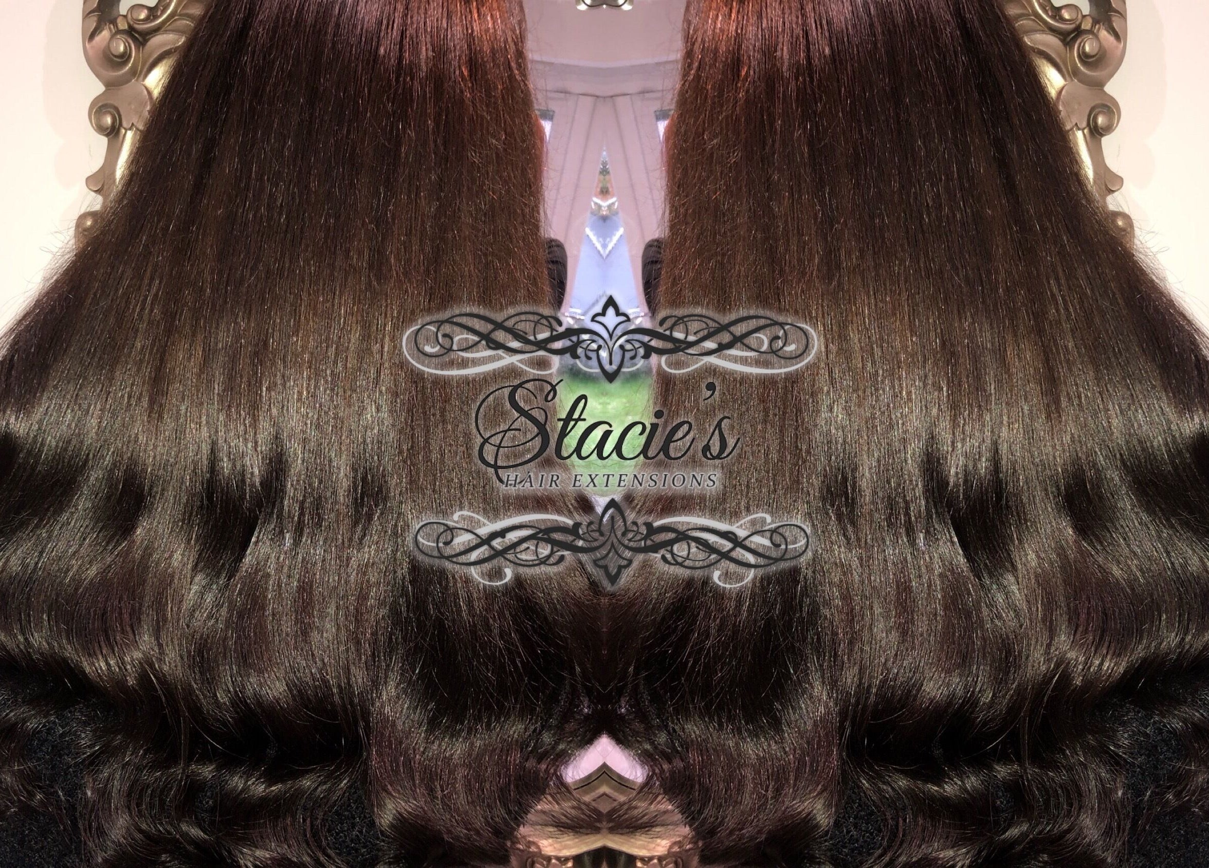Sleek, long hair extensions at Stacies Hair Extensions, Bradford, England, GB, styled to glossy perfection.