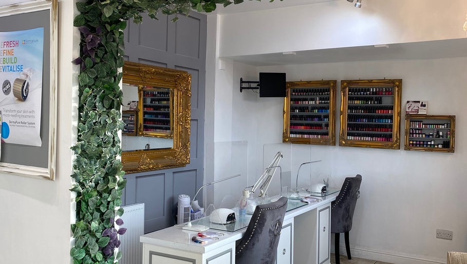 Elegant nail station at Coco Aesthetics & Beauty, Coal Aston, England, GB showcasing serene ambiance and decor.