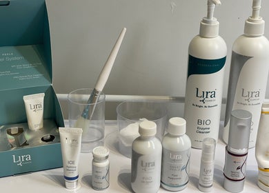 Lira Clinical skincare products displayed at Coco Aesthetics & Beauty in Coal Aston, England, GB.