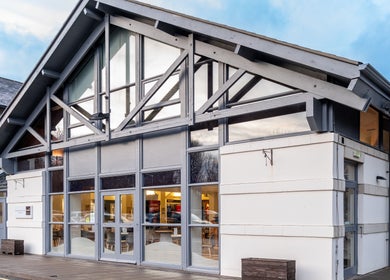 Emava beauty venue exterior with glass architecture in Solihull, England, GB.