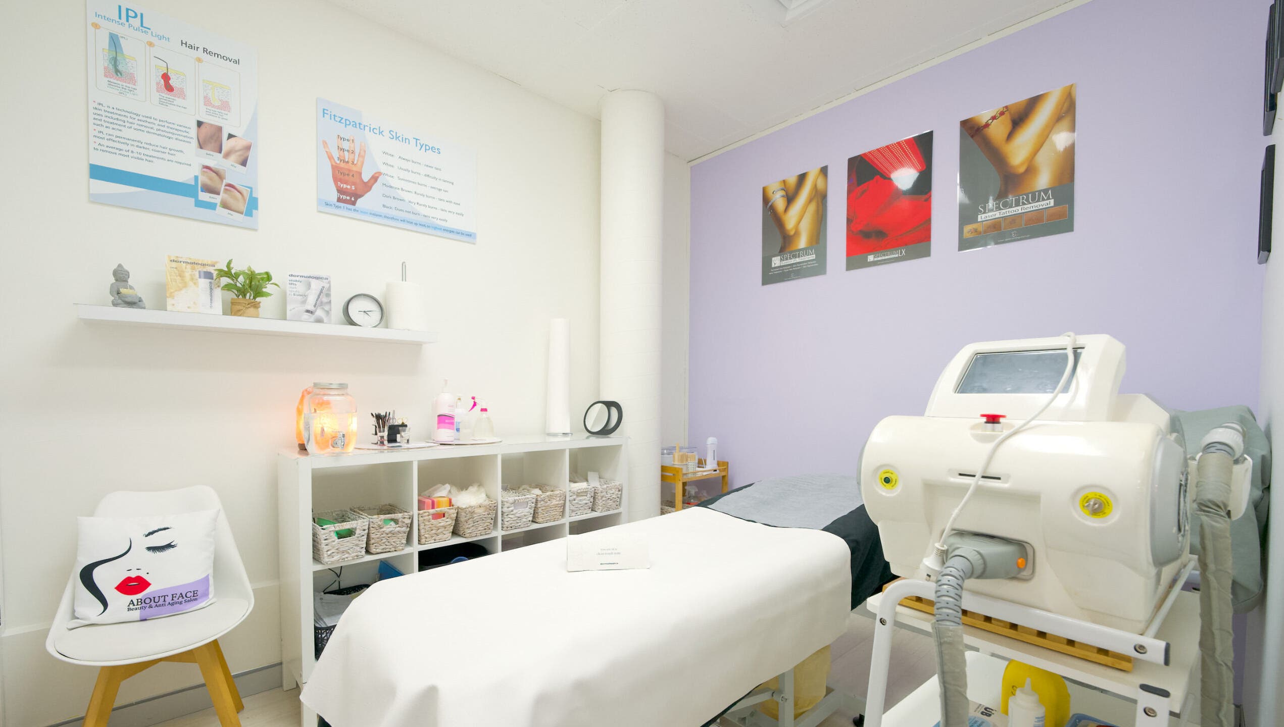 Relaxing treatment room at ABOUT FACE Beauty & Anti Aging Salon, Greenway, Australian Capital Territory, AU.