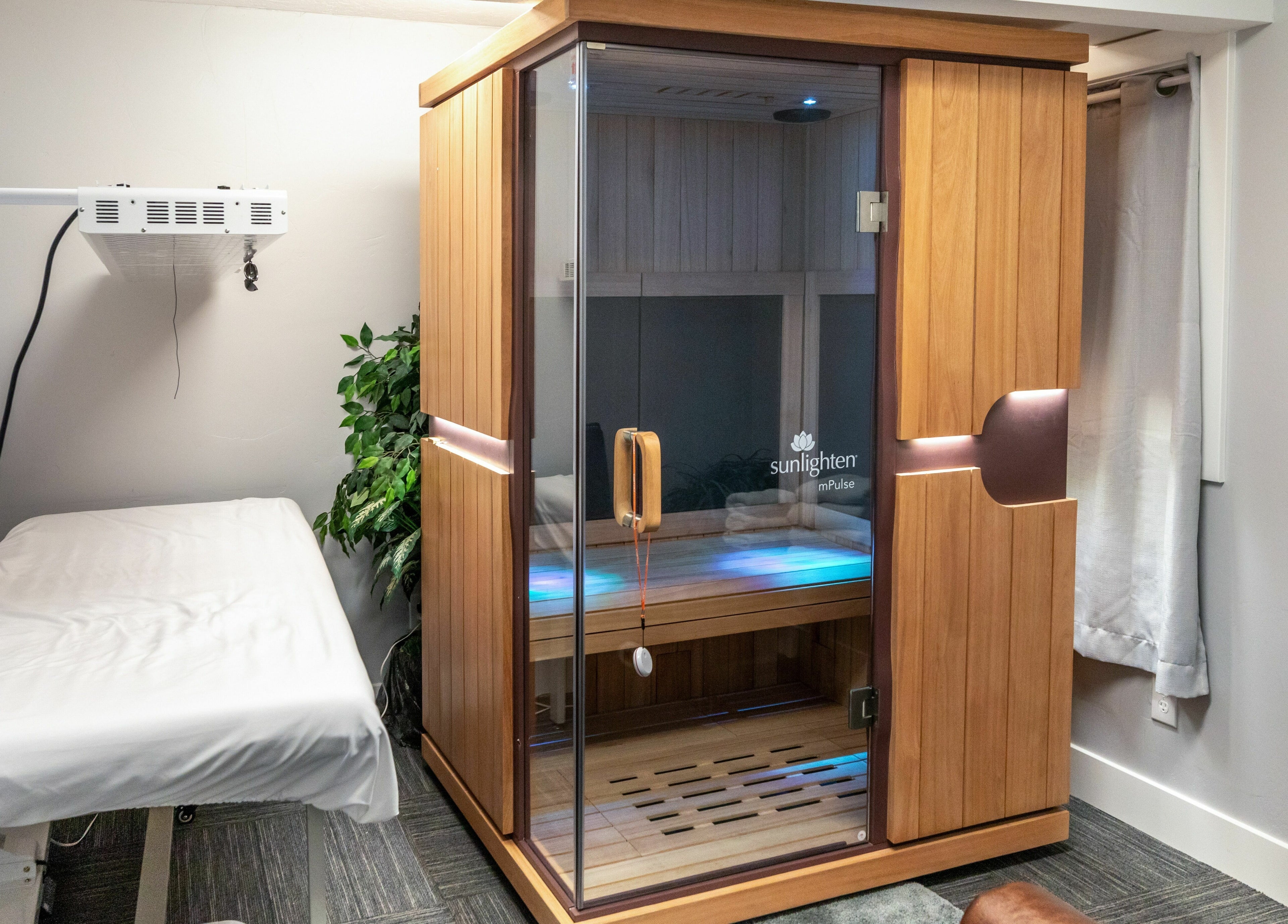Infrared sauna room at Health and Vitality, Orem, Utah, US offering relaxation and wellness.