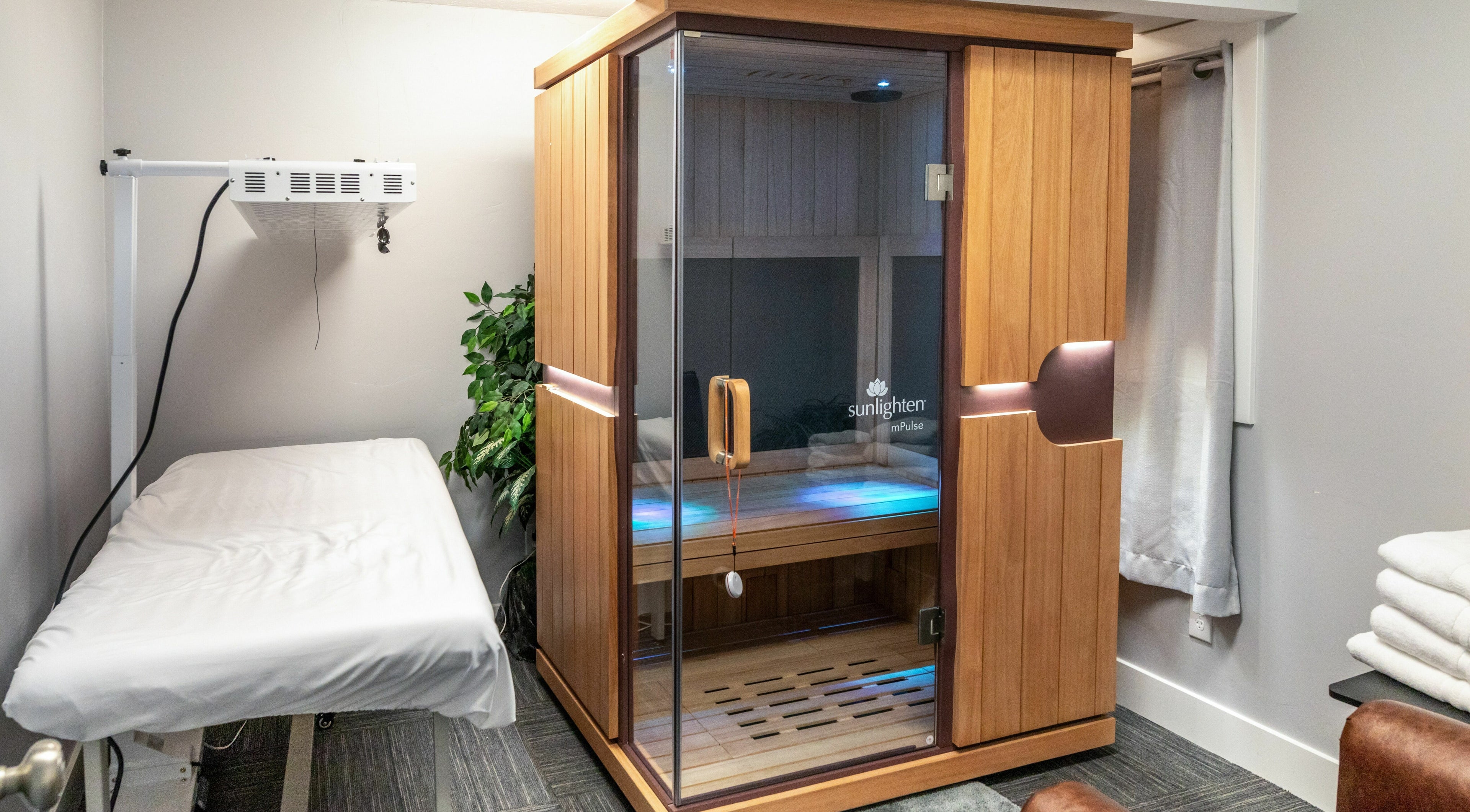 Infrared sauna room at Health and Vitality, Orem, Utah, US offering relaxation and wellness.