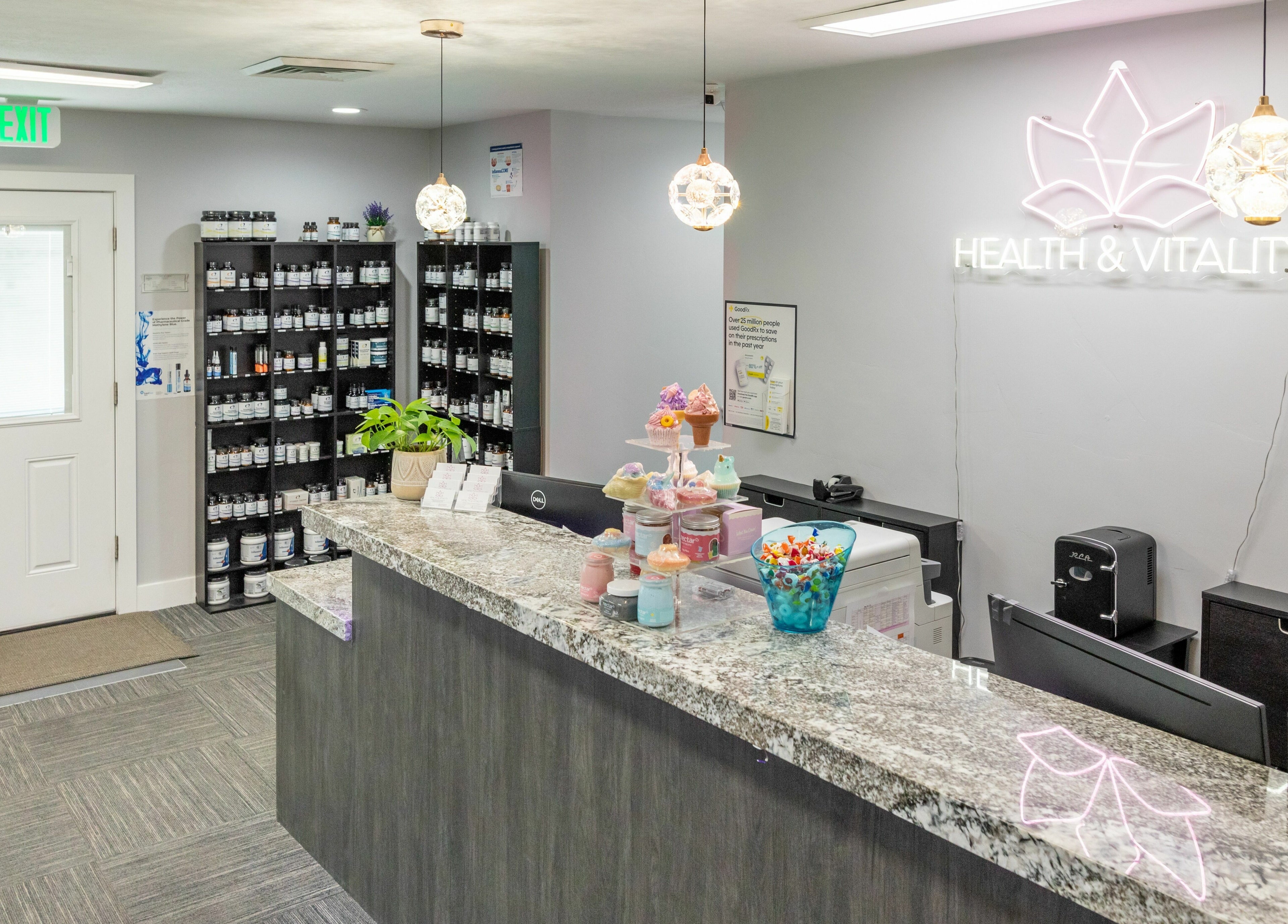 Reception area of Health and Vitality in Orem, Utah offers a warm, welcoming atmosphere with a modern design.