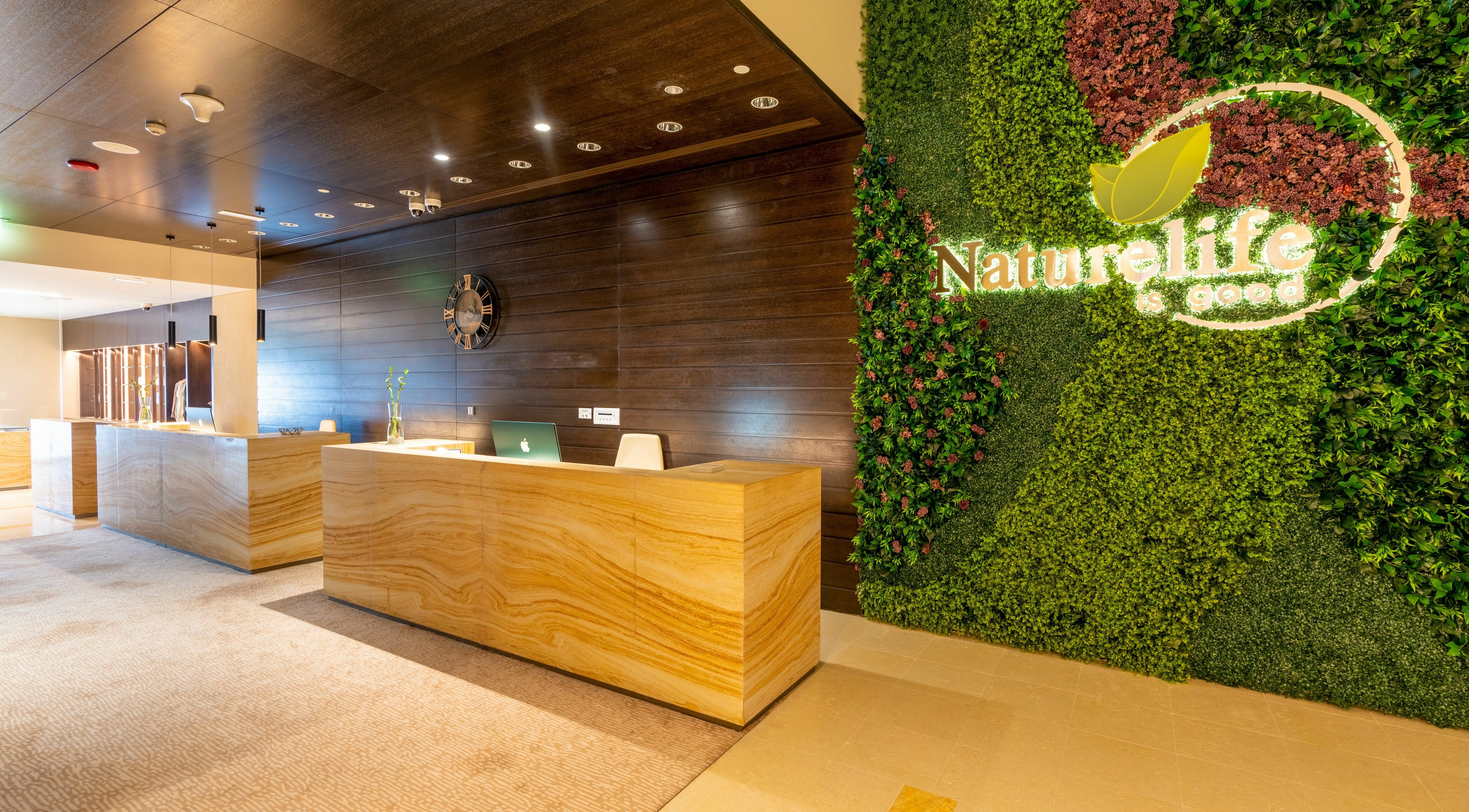 Reception area at Naturelife Spa Rixos Marina Abu Dhabi with lush greenery and elegant decor. Abu Dhabi, AE.