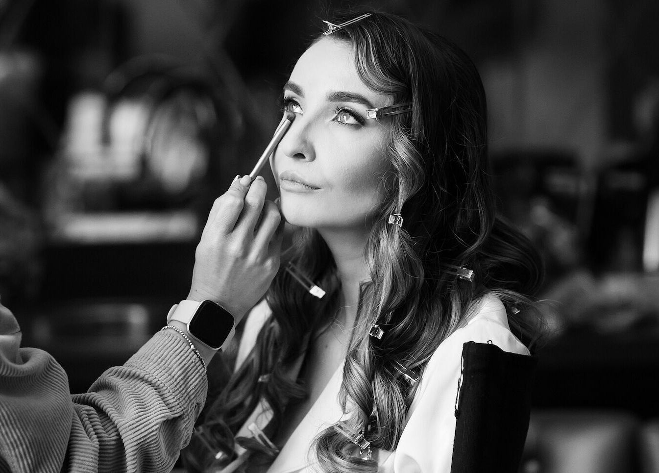 Makeup artist at work at Rachael Hunter Makeup, East Kilbride, Scotland, GB.