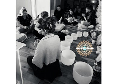 Group meditation at Sacred Moon Wellbeing & Quantum Led Coaching Academy, Horbury, England, GB.