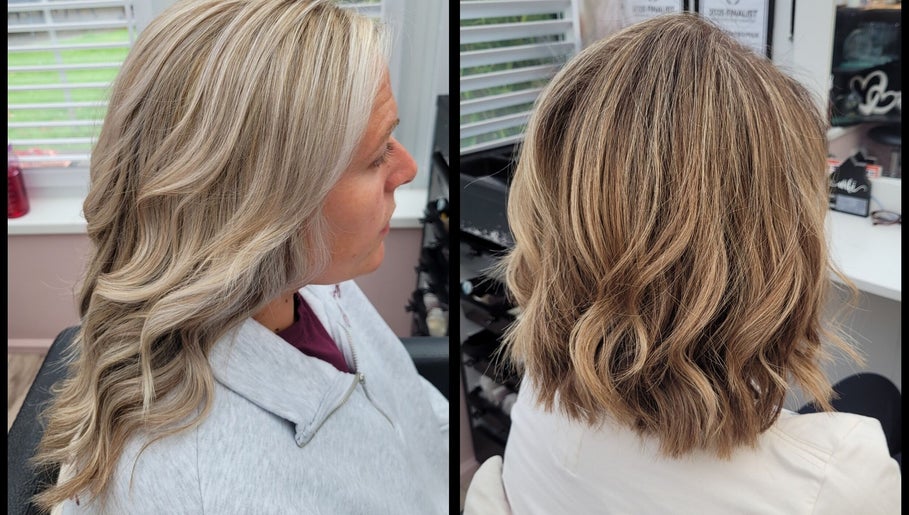 Stylish wavy blonde hairstyles at ELEGANCE HAIR BOUTIQUE in Peterborough, England, GB.