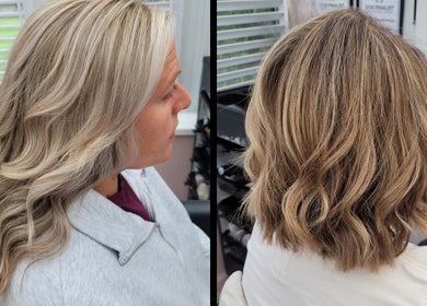 Stylish wavy blonde hairstyles at ELEGANCE HAIR BOUTIQUE in Peterborough, England, GB.
