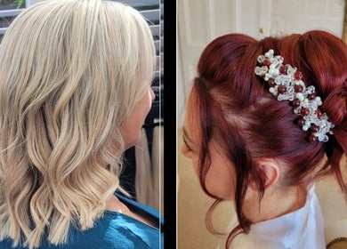 Stylish hair designs at ELEGANCE HAIR BOUTIQUE, Peterborough, England, GB. Blonde waves and elegant updo.