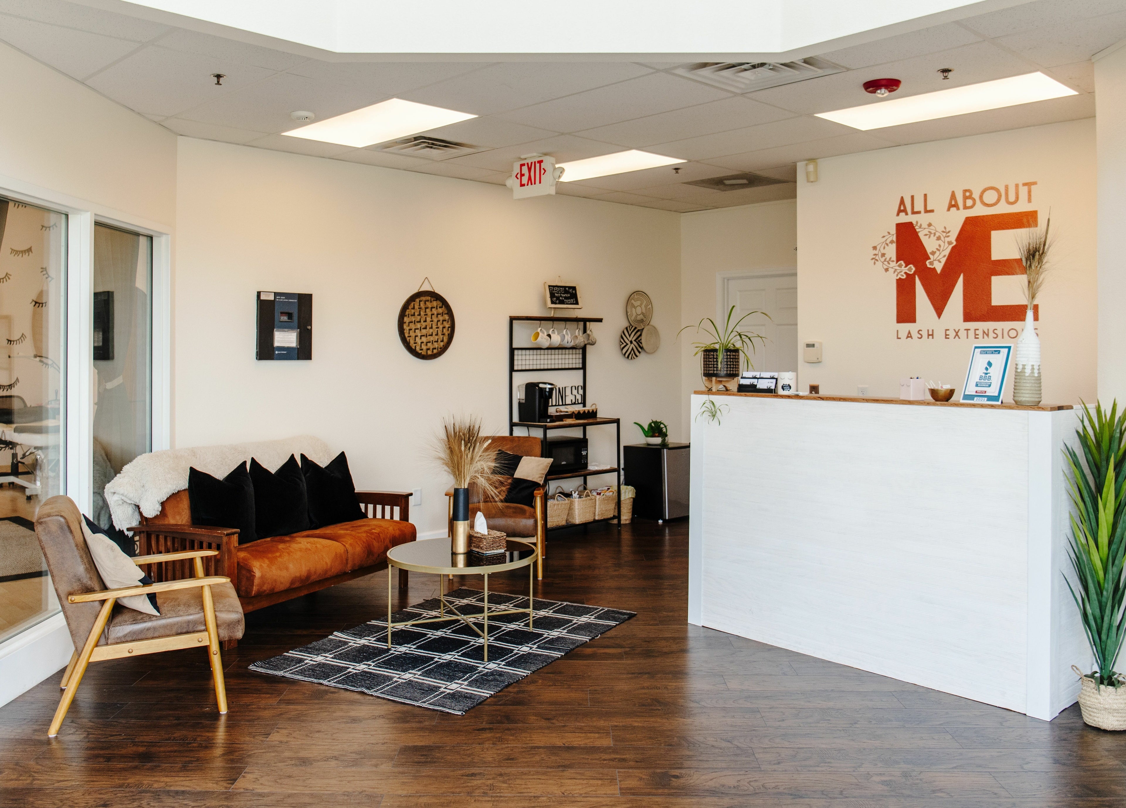 Inviting interior at All About Me Lashes and Brows, Fort Collins, Colorado, US, featuring a stylish reception area.
