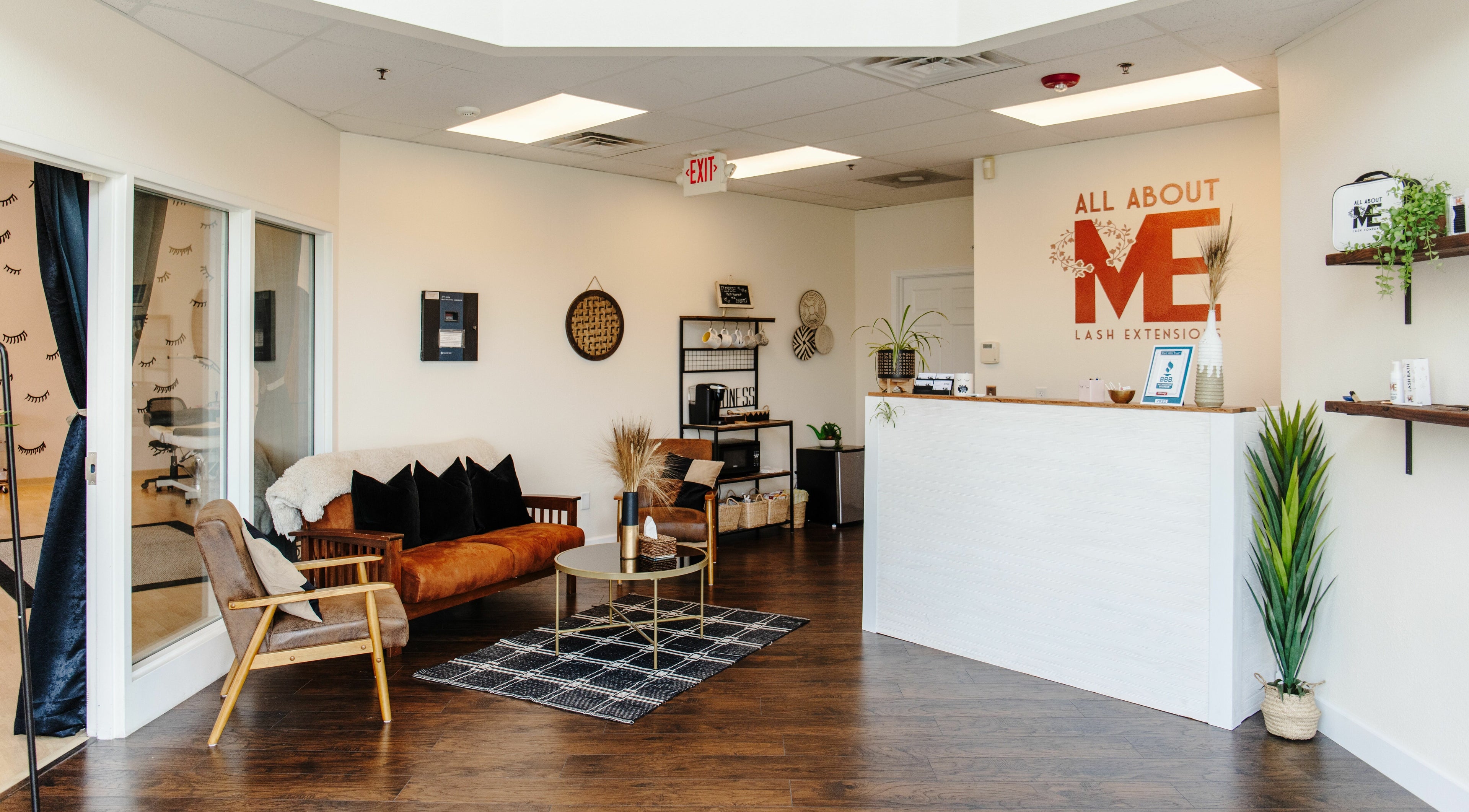 Inviting interior at All About Me Lashes and Brows, Fort Collins, Colorado, US, featuring a stylish reception area.