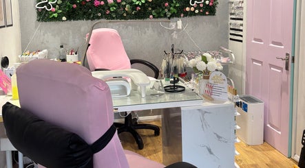 Chic nail station at Boxmoor Beauty Room, Hemel Hempstead, England, GB featuring pink decor and manicure tools.