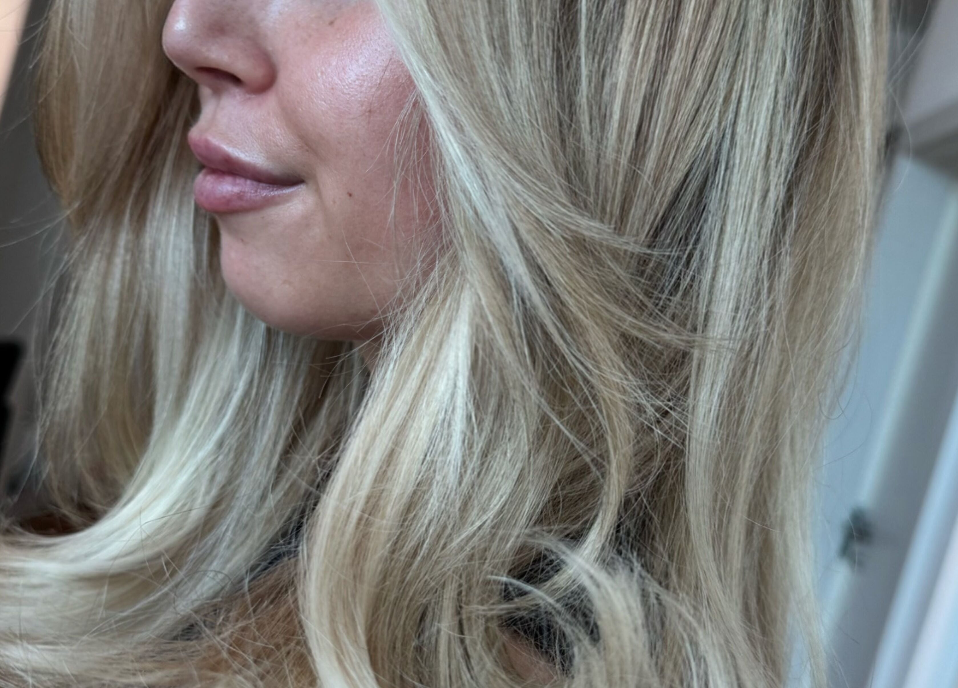 Close-up of styled blonde hair at Ashleigh Hubbard Hair, Peterborough, England, GB.