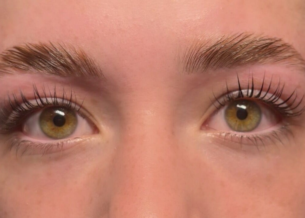 Close-up of perfectly styled eyelashes at Sara Jayne Beauty in Gloucester, England, GB.