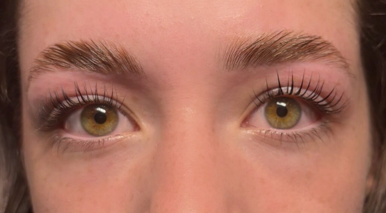 Close-up of perfectly styled eyelashes at Sara Jayne Beauty in Gloucester, England, GB.