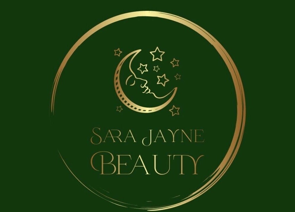 Elegant logo of Sara Jayne Beauty, Gloucester, England, GB with crescent moon and stars.